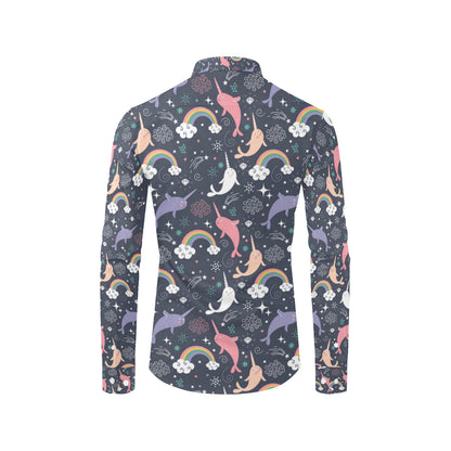 Narwhal Pattern Print Design 01 Men's Long Sleeve Shirt