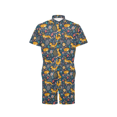 Fox Cute Jungle Print Pattern Men's Romper