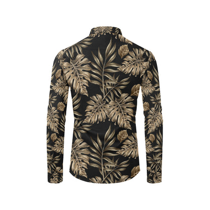 Brown Tropical Palm Leaves Men's Long Sleeve Shirt