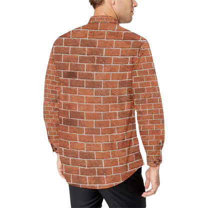 Brick Brown Pattern Print Design 02 Men's Long Sleeve Shirt
