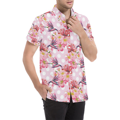 Bird Of Paradise Pattern Print Design BOP011 Men's Short Sleeve Button Up Shirt