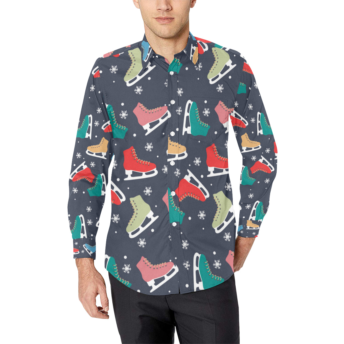 Ice Skate Pattern Print Design 04 Men's Long Sleeve Shirt