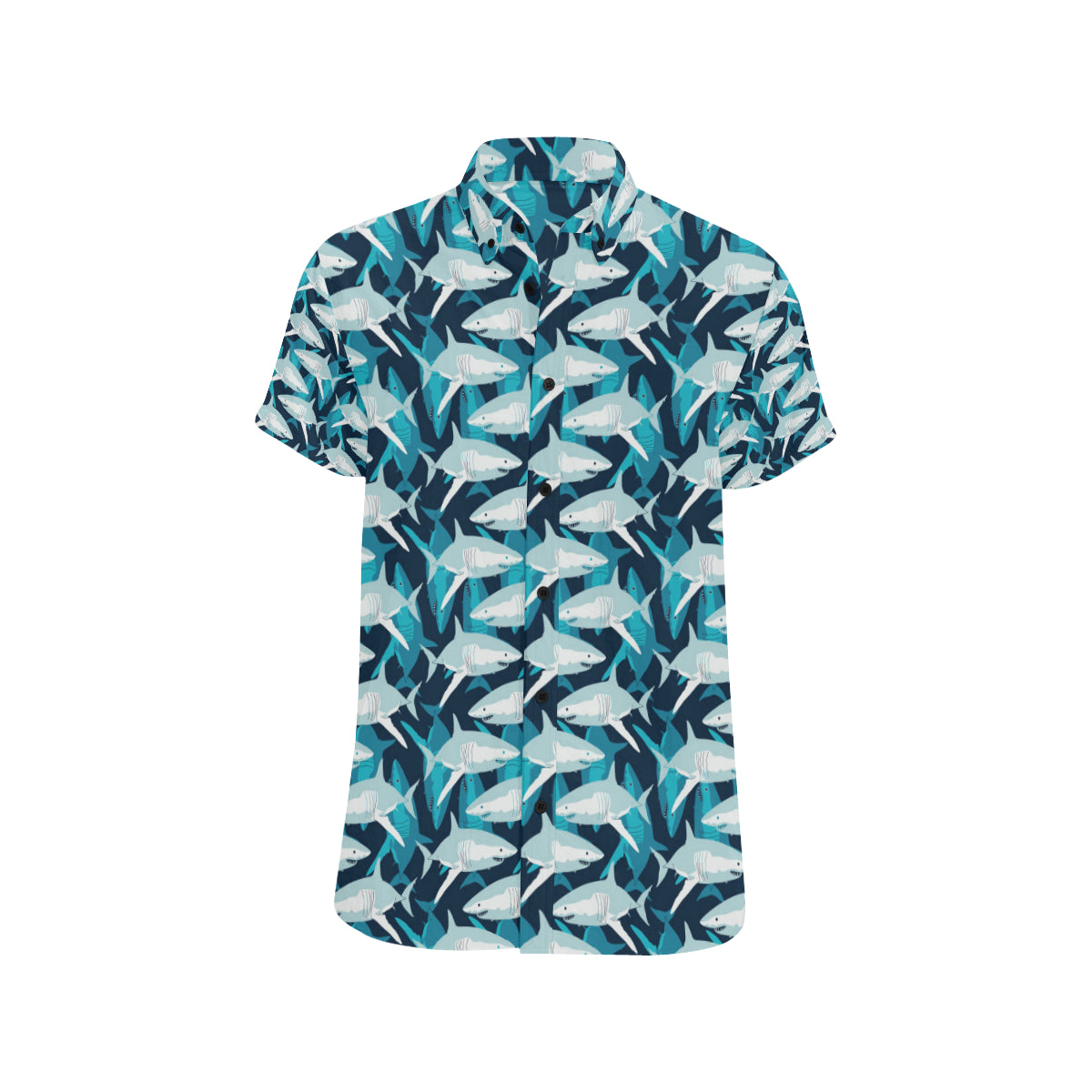 Shark Design Print Men's Short Sleeve Button Up Shirt