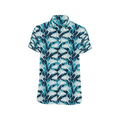 Shark Design Print Men's Short Sleeve Button Up Shirt