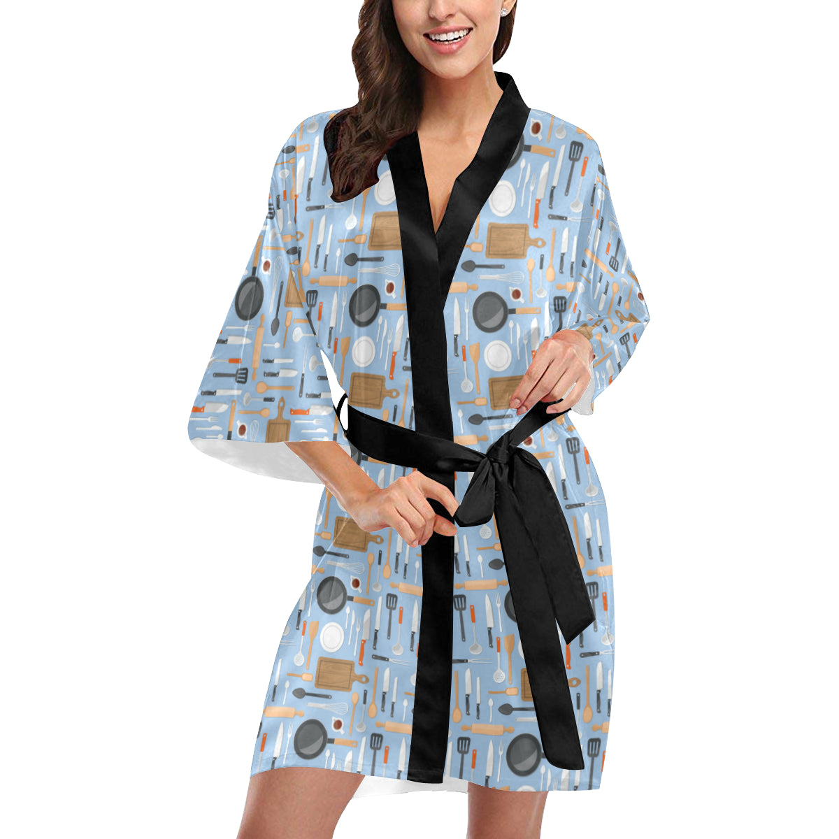 Cooking Kitchen Tools Pattern Print Design 02 Women's Short Kimono