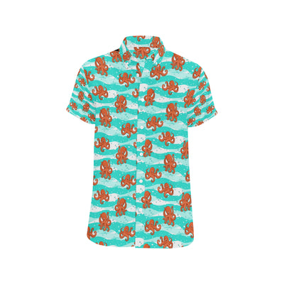 Octopus Cute Design Print Themed Men's Short Sleeve Button Up Shirt