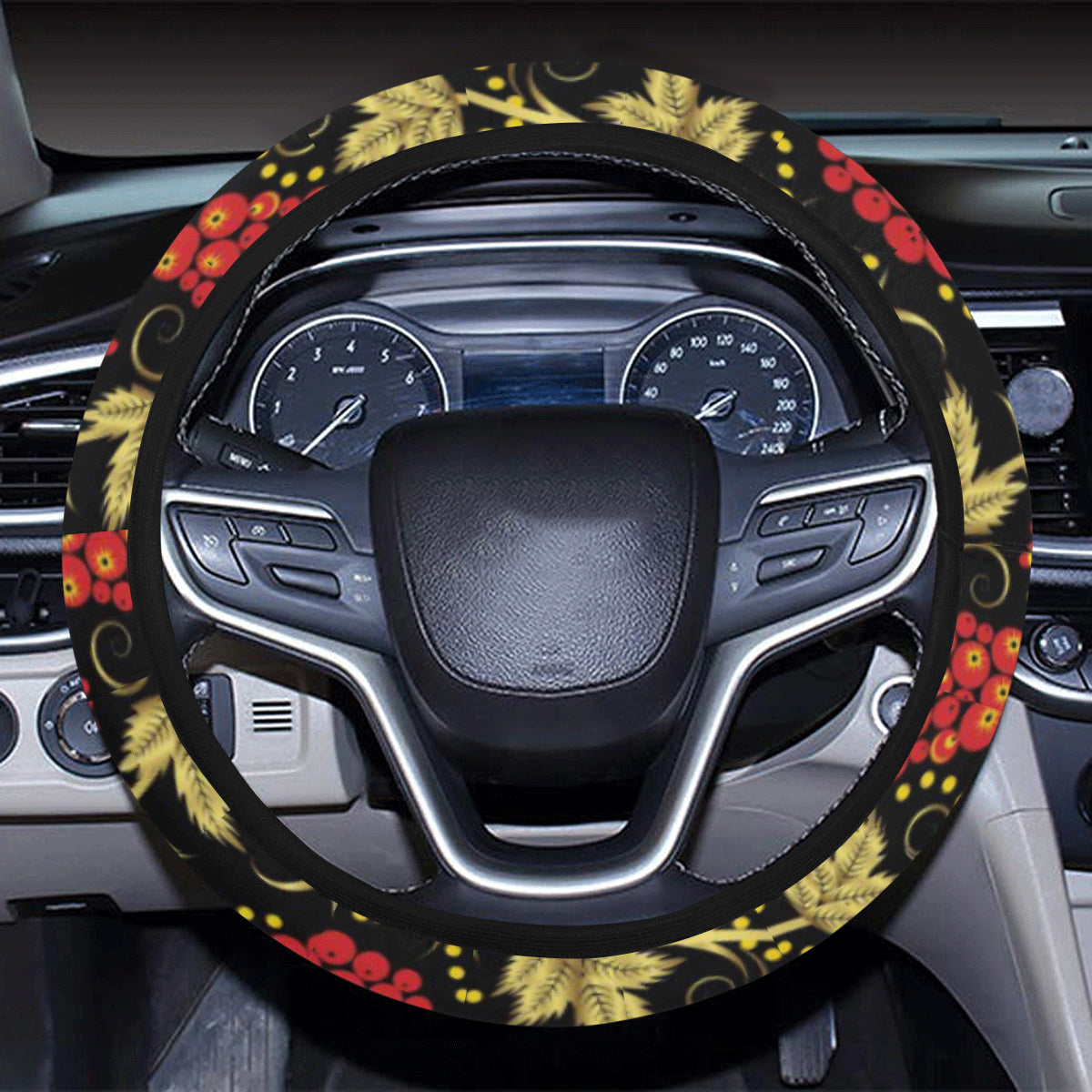 Cranberry Pattern Print Design CB02 Steering Wheel Cover with Elastic Edge