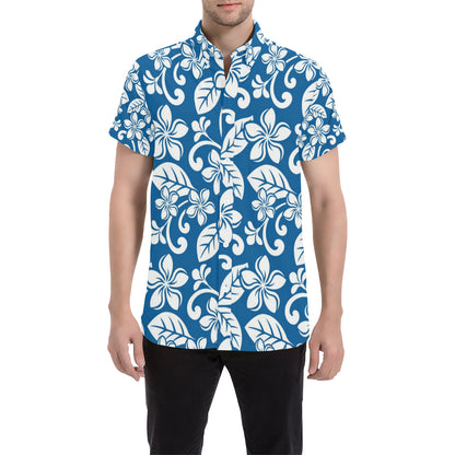 Plumeria Pattern Print Design PM013 Men's Short Sleeve Button Up Shirt