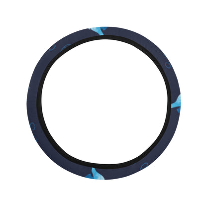 SeaHorse Blue neon Pattern Print Design 03 Steering Wheel Cover with Elastic Edge