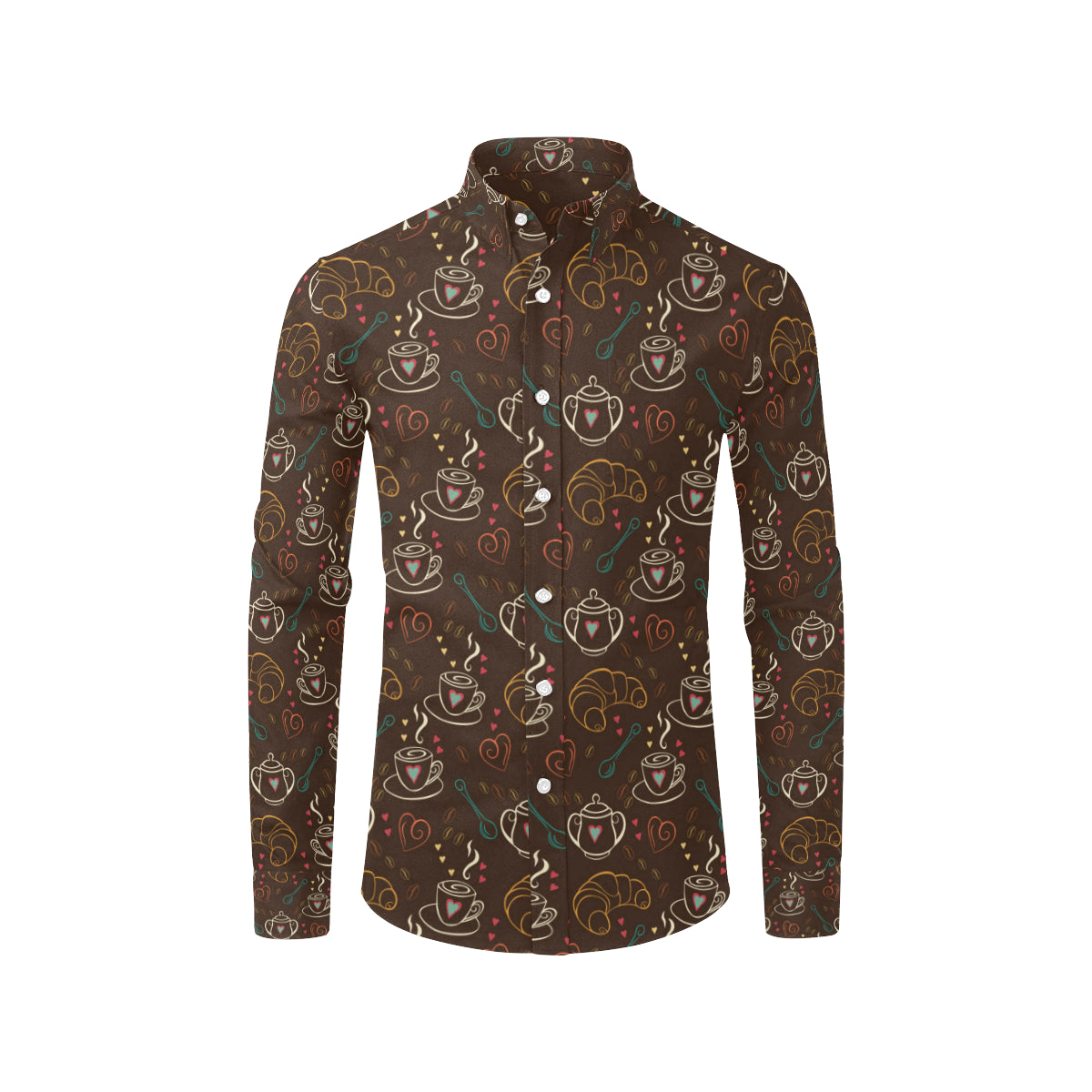 Coffee Pattern Print Design 06 Men's Long Sleeve Shirt