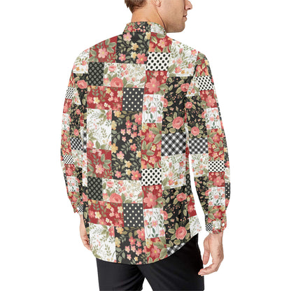 Patchwork Flower Pattern Print Design 03 Men's Long Sleeve Shirt