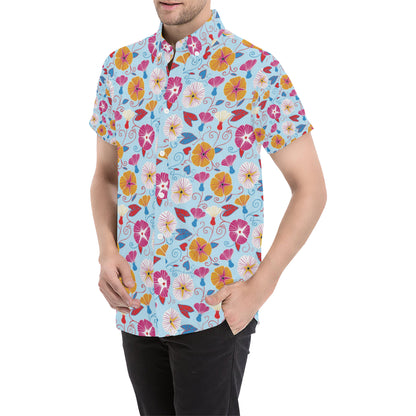 Morning Glory Pattern Print Design MG06 Men's Short Sleeve Button Up Shirt