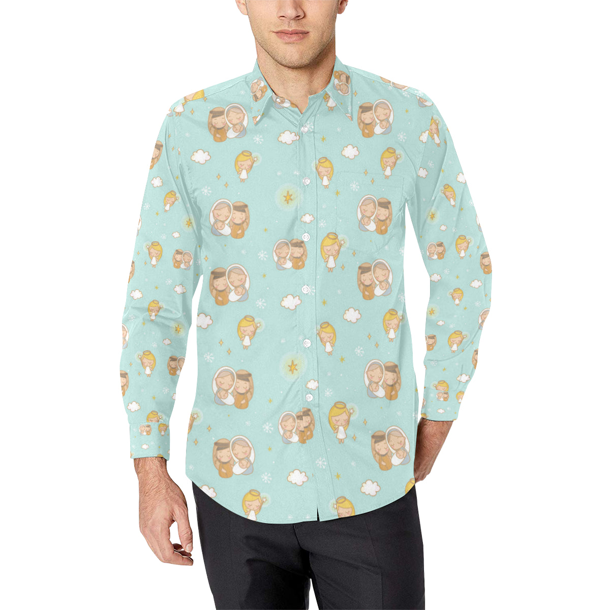 Christian Pattern Print Design 01 Men's Long Sleeve Shirt