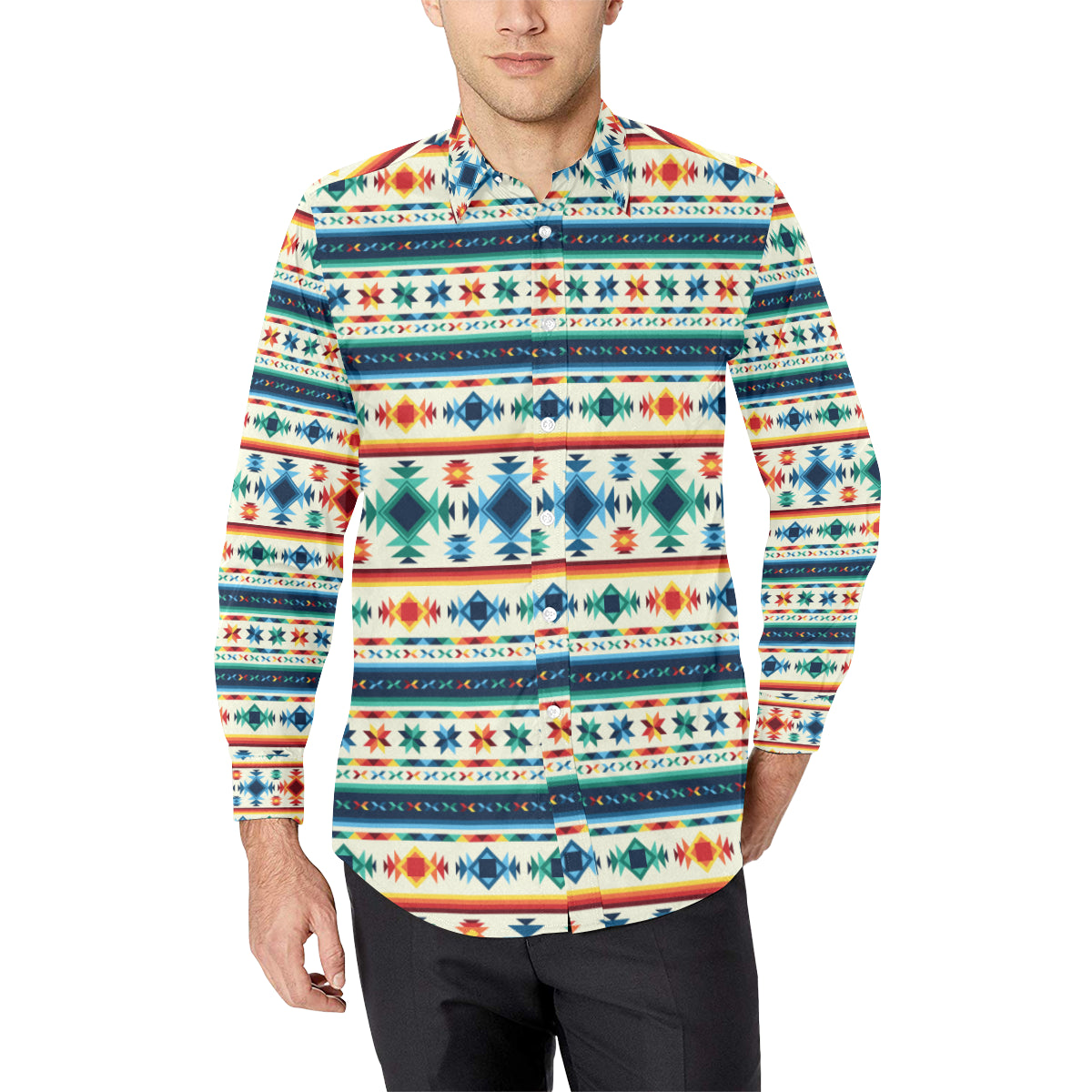 Aztec Pattern Print Design 02 Men's Long Sleeve Shirt