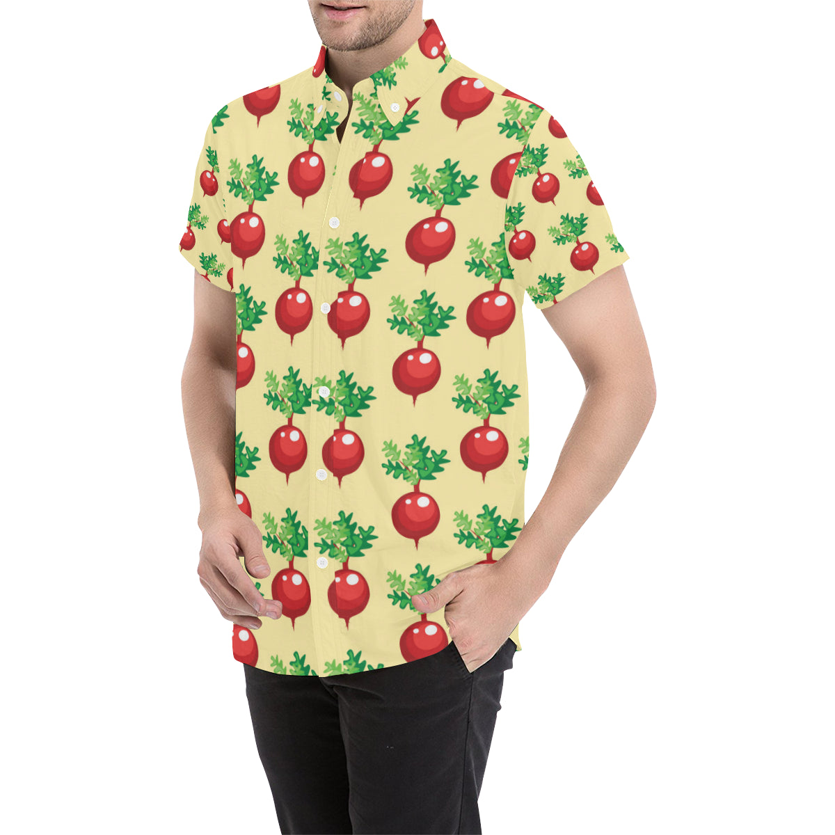 Radish Pattern Print Design A02 Men's Short Sleeve Button Up Shirt