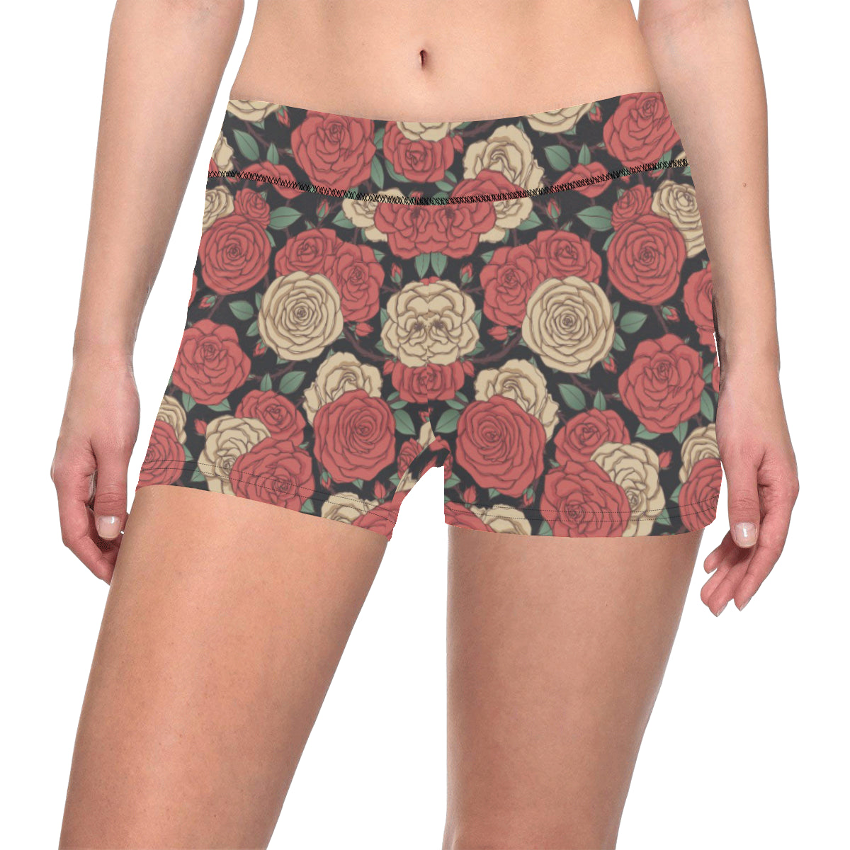 Camellia Pattern Print Design CM01 Yoga Shorts