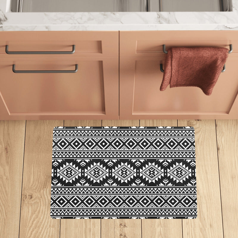 Aztec Black White Print Pattern Kitchen Mat