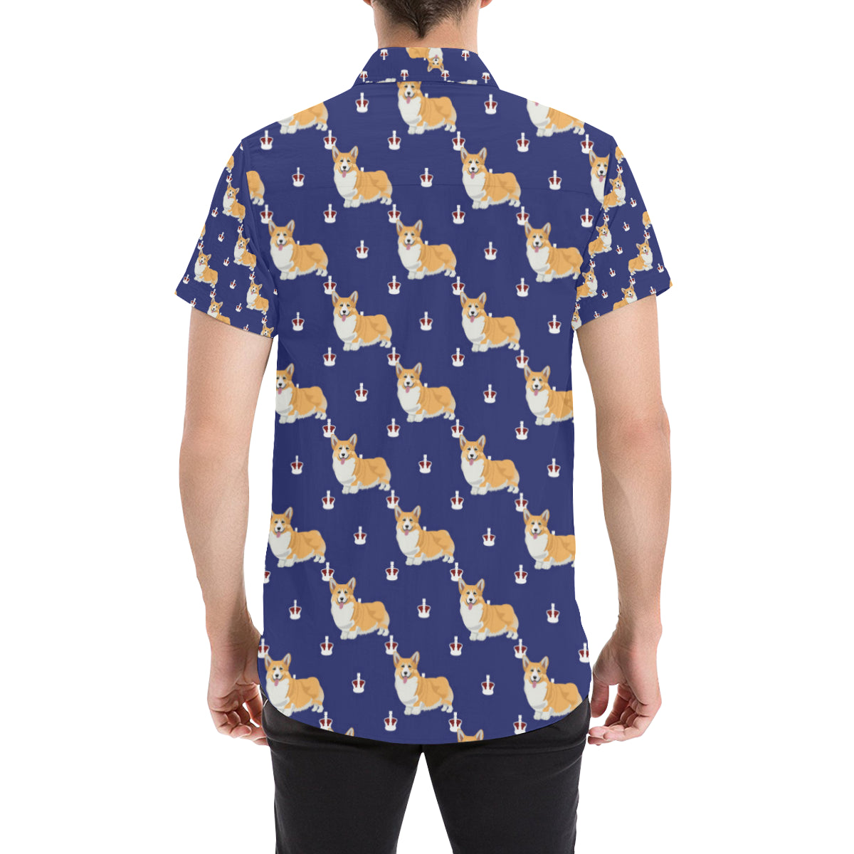 Pembroke Welsh Corgis Pattern Print Design A07 Men's Short Sleeve Button Up Shirt