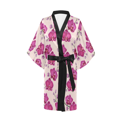 Orchid Pattern Print Design A02 Women's Short Kimono