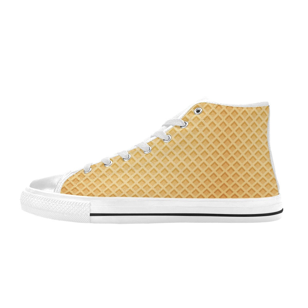 Waffle Texture Print Design LKS302 High Top Women's White Shoes