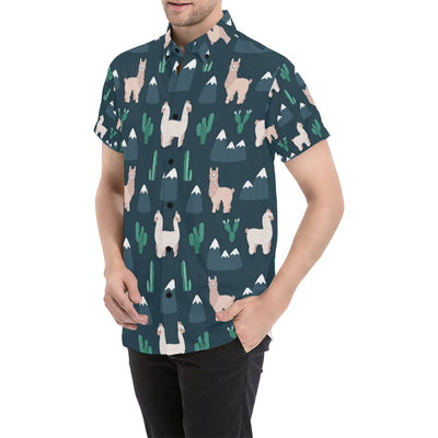 Llama Pattern Print Design 06 Men's Short Sleeve Button Up Shirt