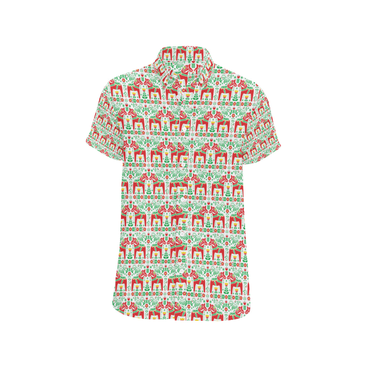Swedish Dala Style Pattern Men's Short Sleeve Button Up Shirt