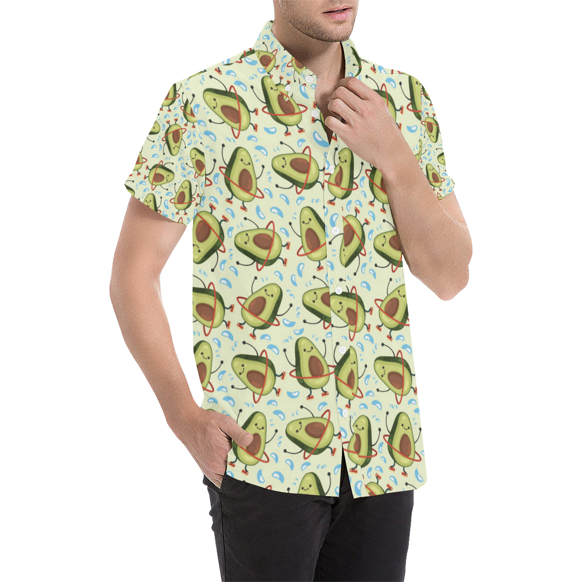 Avocado Pattern Print Design AC02 Men's Short Sleeve Button Up Shirt
