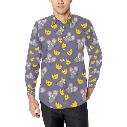 Rat With Cheese Pattern Print Design 01 Men's Long Sleeve Shirt
