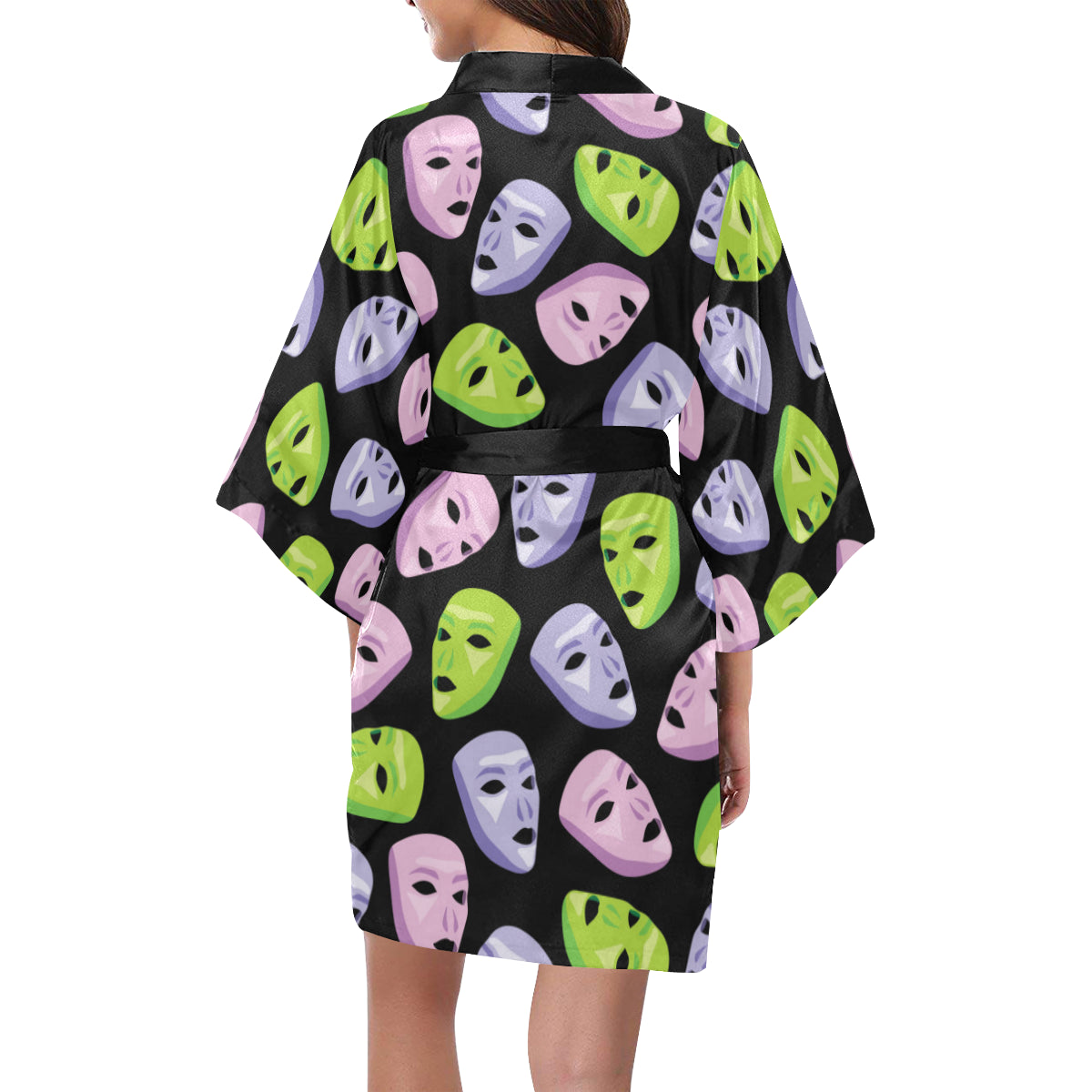 Acting Mask Pattern Print Design 04 Women's Short Kimono