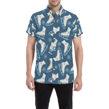Ice Skate Pattern Print Design 01 Men's Short Sleeve Button Up Shirt