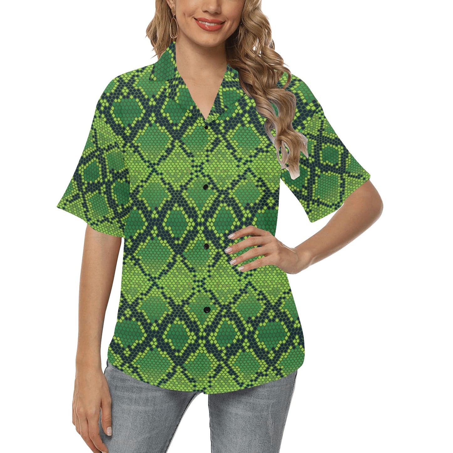 Python Green Pattern Print Design A01 Women's Hawaiian Shirt