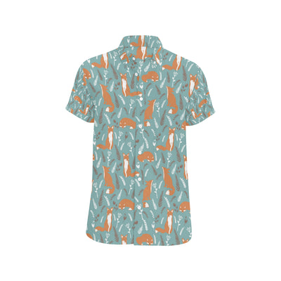 Fox Forest Print Pattern Men's Short Sleeve Button Up Shirt