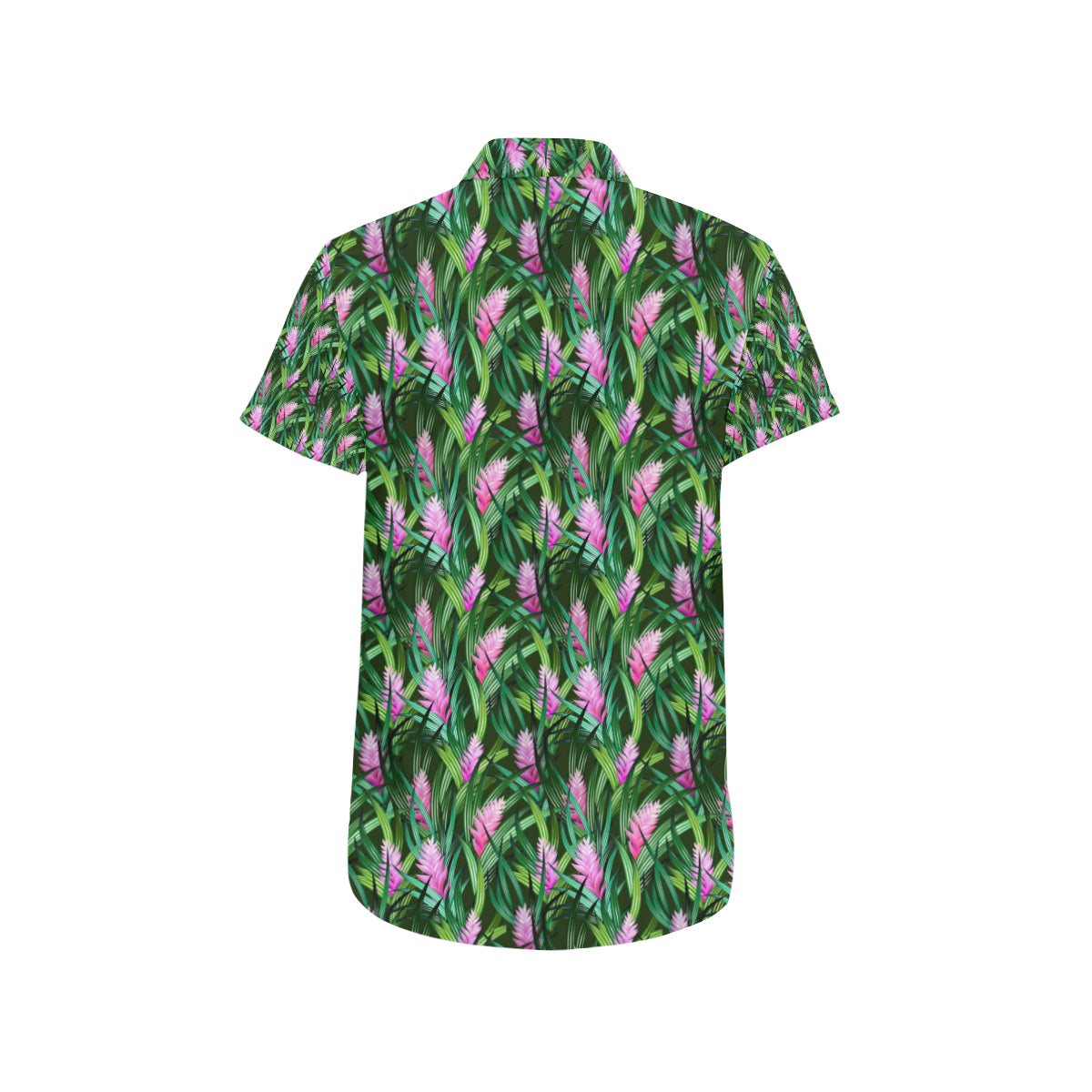 Tropical Folower Pink Heliconia Print Men's Short Sleeve Button Up Shirt