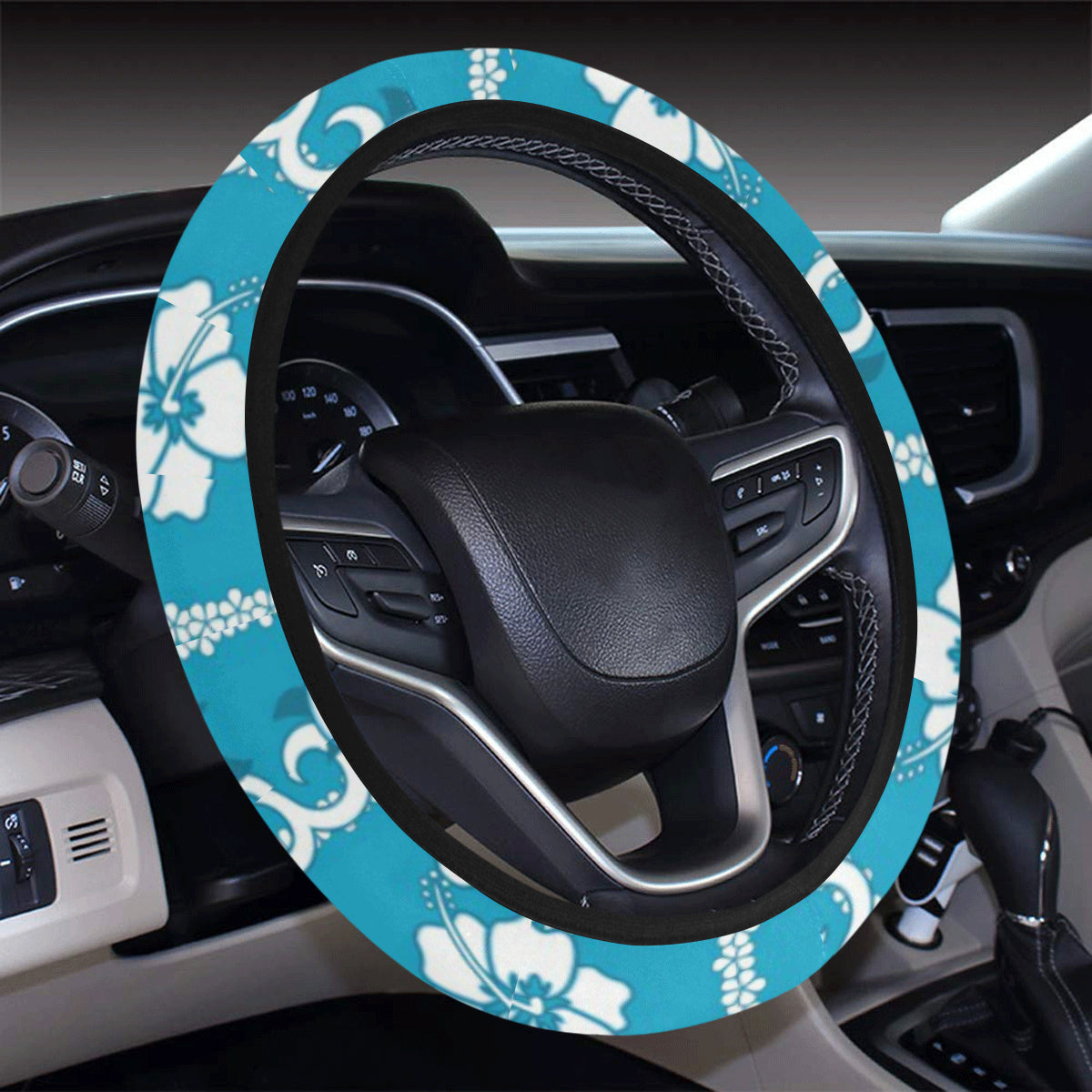 Hawaiian Themed Pattern Print Design H025 Steering Wheel Cover with Elastic Edge