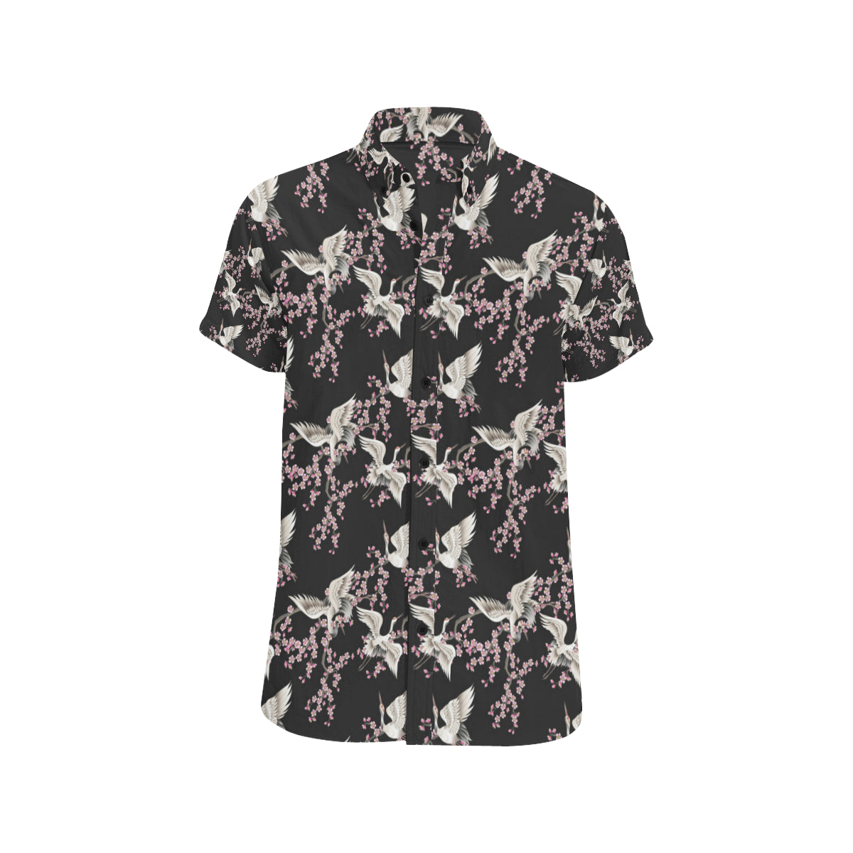 Crane Pattern Print Design 01 Men's Short Sleeve Button Up Shirt