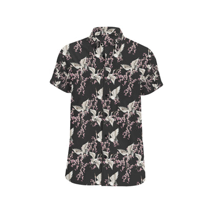 Crane Pattern Print Design 01 Men's Short Sleeve Button Up Shirt
