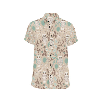 Owl Pattern Print Design A02 Men's Short Sleeve Button Up Shirt