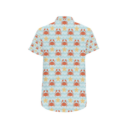 Crab Pattern Print Design 03 Men's Short Sleeve Button Up Shirt