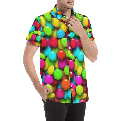 Candy Pattern Print Design CA03 Men's Short Sleeve Button Up Shirt
