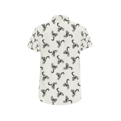 Motocross Pattern Print Design 03 Men's Short Sleeve Button Up Shirt