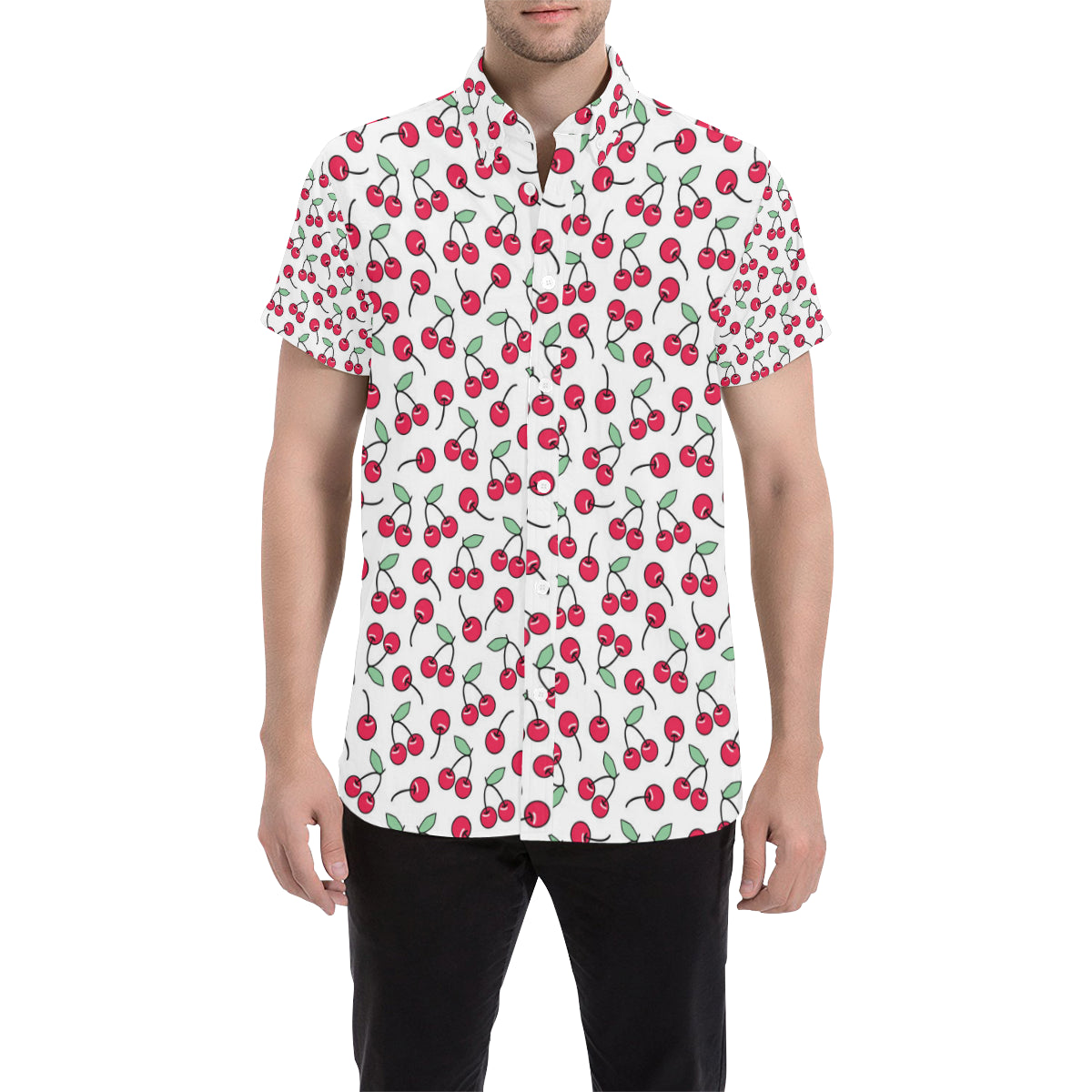 Cherry Pattern Print Design 03 Men's Short Sleeve Button Up Shirt