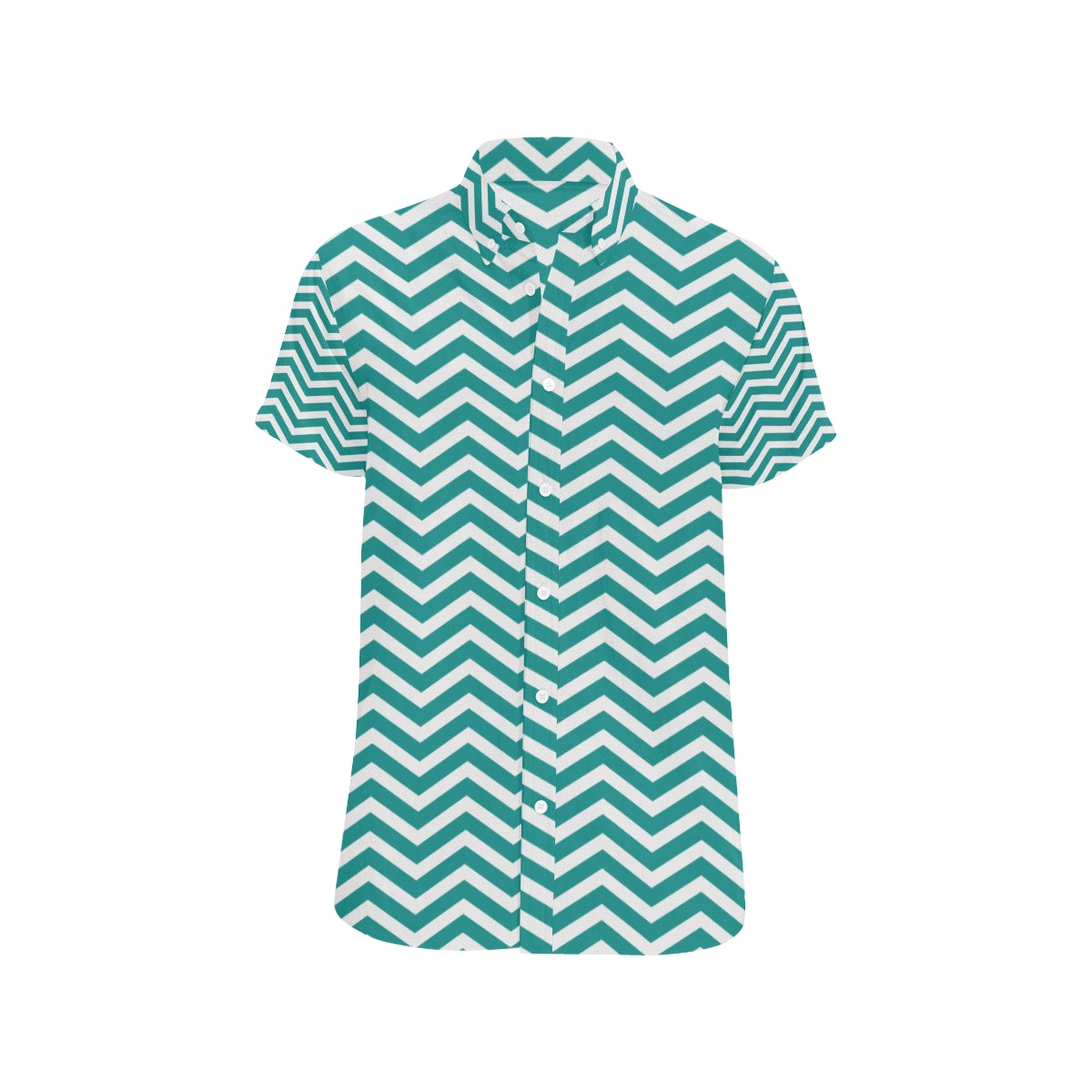 Chevron Teal Pattern Print Design 02 Men's Short Sleeve Button Up Shirt