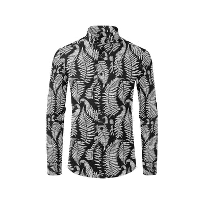 Fern Leave Black White Print Pattern Men's Long Sleeve Shirt