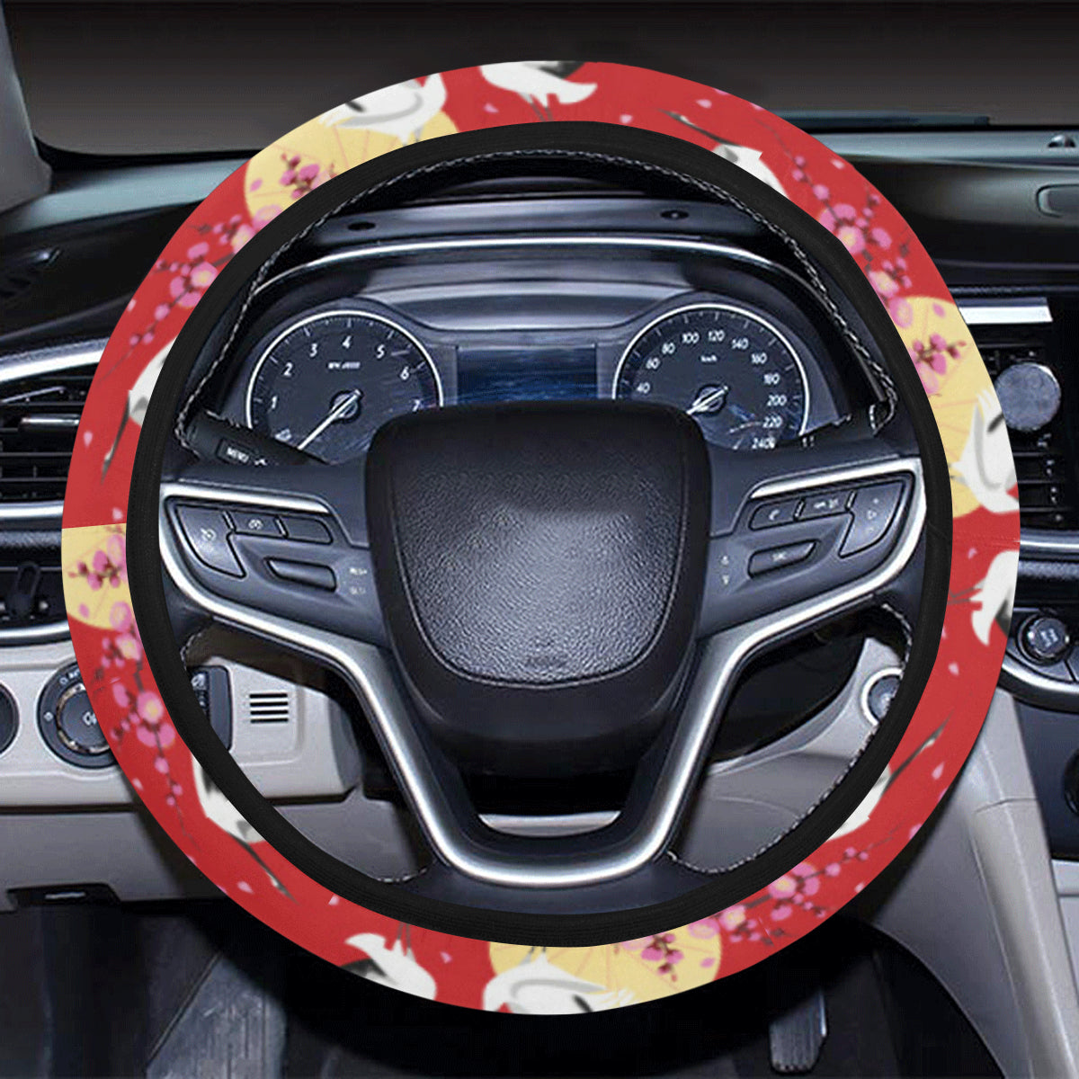 Crane Pattern Print Design 04 Steering Wheel Cover with Elastic Edge
