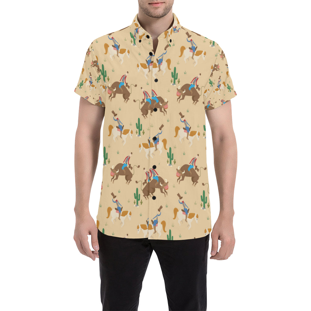 Rodeo Pattern Print Design A02 Men's Short Sleeve Button Up Shirt