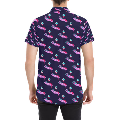 Zombie Pink Hand Design Pattern Print Men's Short Sleeve Button Up Shirt