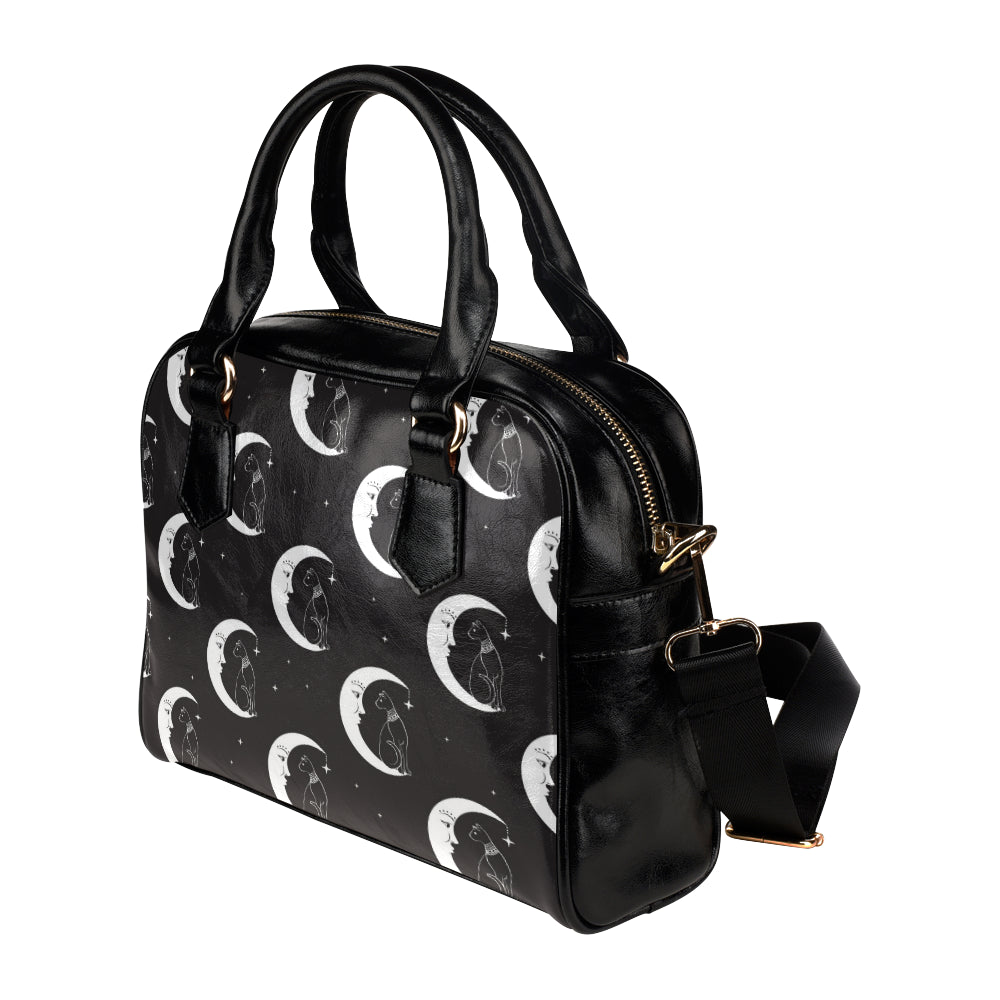 Moon with Cat Pattern Print Design 04 Shoulder Handbag