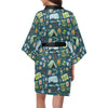 Camping Pattern Print Design 02 Women's Short Kimono