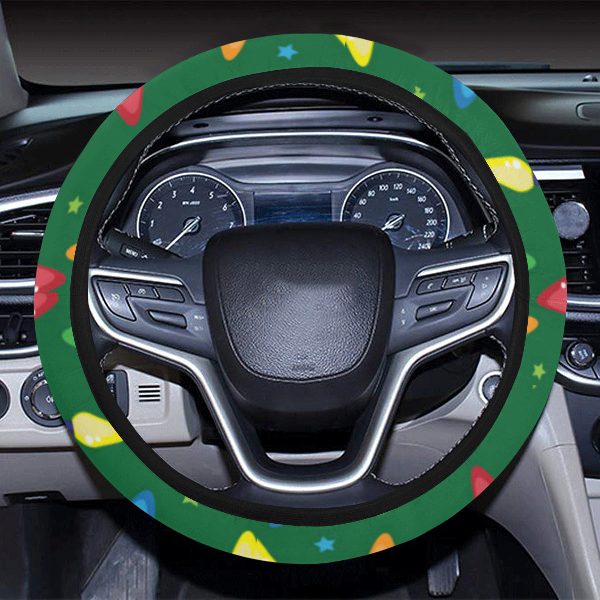 Christmas Light Pattern Print Design 02 Steering Wheel Cover with Elastic Edge
