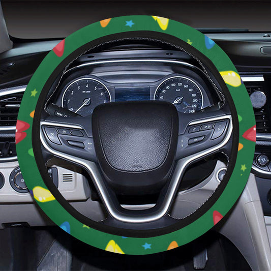 Christmas Light Pattern Print Design 02 Steering Wheel Cover with Elastic Edge